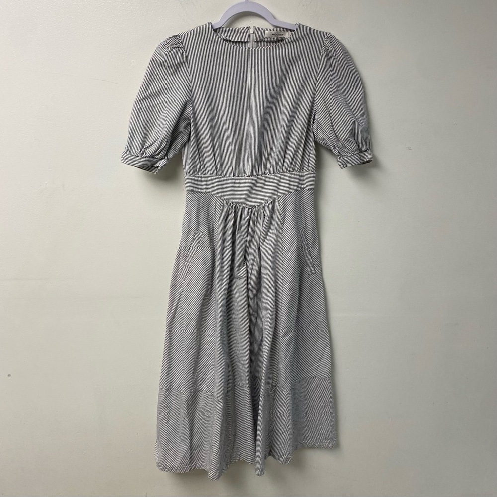 Moussy Pinstripe Midi Dress With Waist Corset Detail Size 1 (Small)